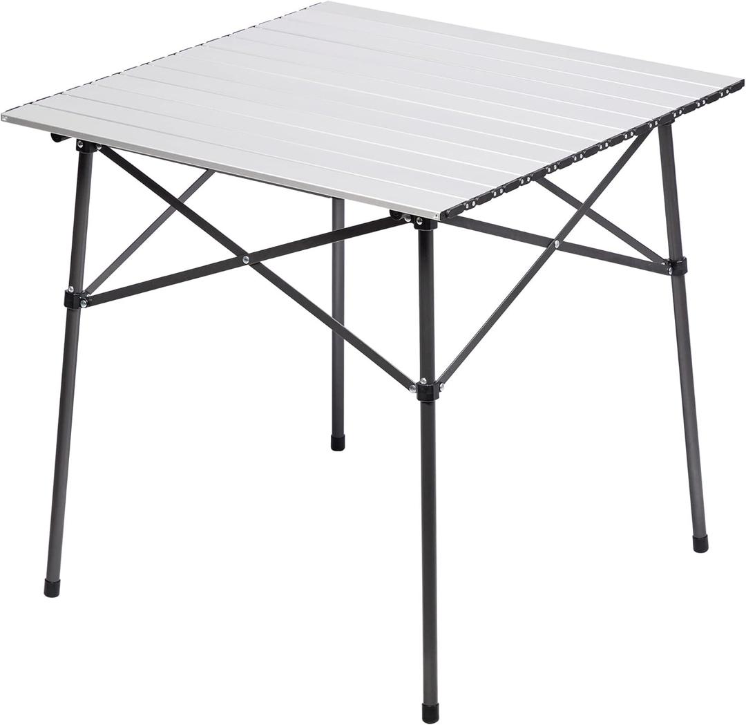 Portal Lightweight Aluminum Folding Square Table Roll Up Top 4 People Compact Table with Carry Bag for Camping, Picnic, Backyards, BBQ, Silver