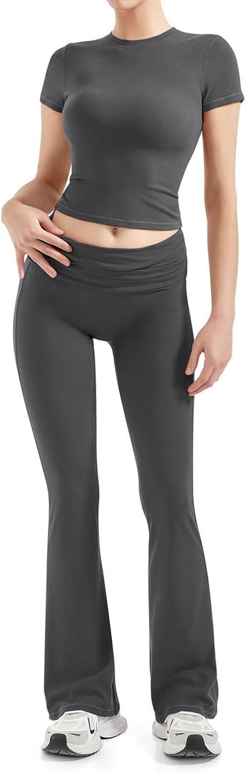 SUUKSESS Women 2 Piece Lounge Sets Going Out Y2K Foldover Pants Matching Pajamas (Large, Ash)