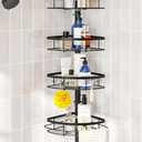 SEIRIONE Corner Shower Caddy Tension Pole, Rustproof Bathroom Shower Organizer Corner, 4-Tier Adjustable Bathroom Shelf, Solid Rack Ideal for Bathtub Storage, 39.2 to 113 Inch Height, Black (Dark Black)