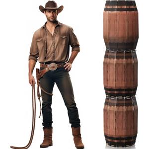 3 Pcs Western Cowboy Party Decoration Wine Barrel Large Cardboard West Whiskey Barrels Decoration for Western Pirate Birthday Farmhouse Party Photo Booth Props(23.62x14.96 Inches)
