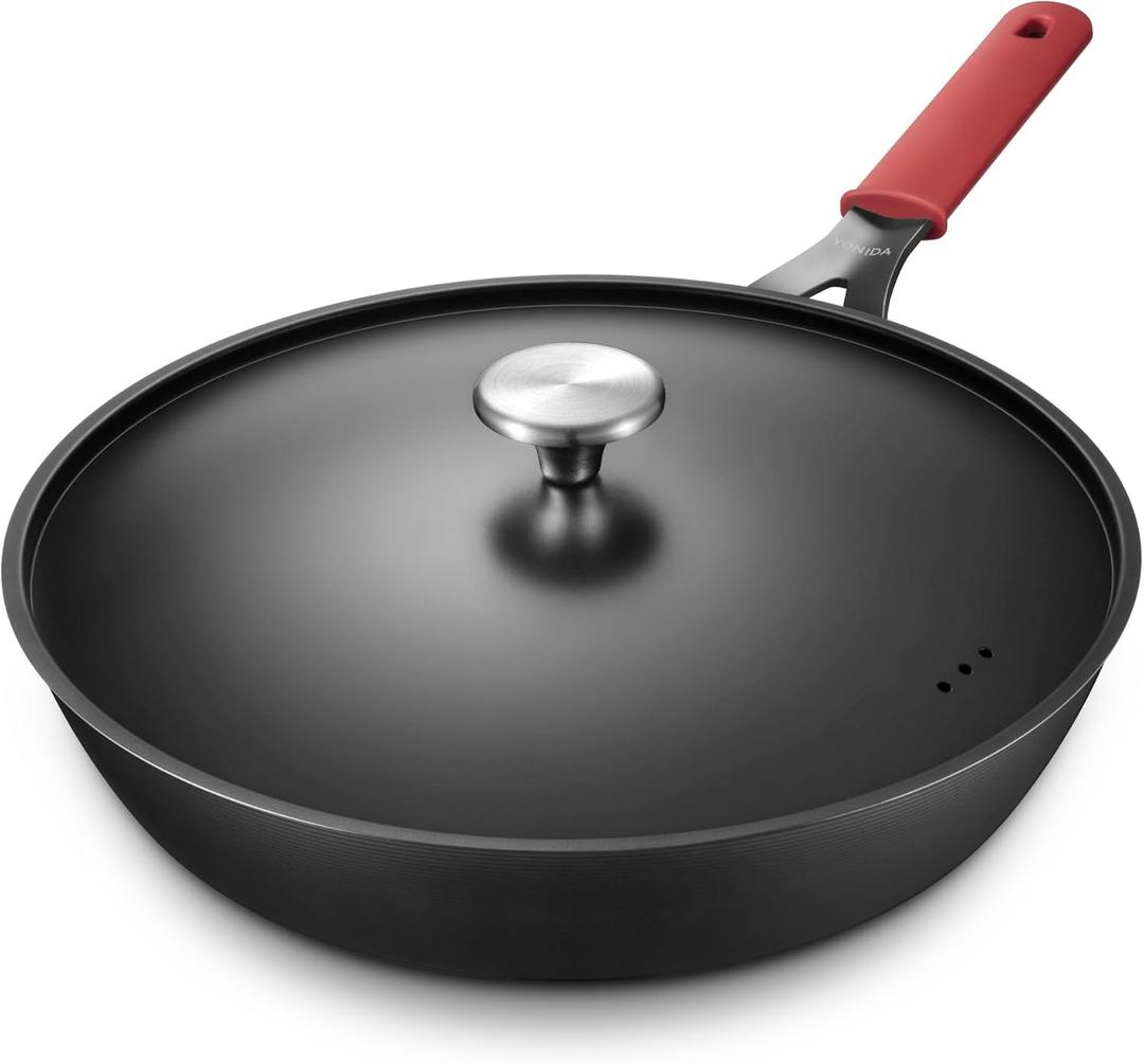 Carbon Steel Pan, 12 Inch Nonstick Frying Pan Skillet with Lid