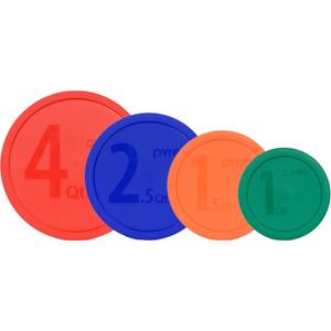 Pyrex (1) 322-PC Green, (1) 323-PC Orange, (1) 325-PC Blue, and (1) 326-PC Red Mixing Bowl Lids (FOR PYREX MIXING BOWLS ONLY) - Made in the USA