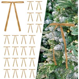 Set of 24 Khaki Brown Velvet Bows Ornaments for Christmas Tree, Vintage Velvet Christmas Bows Tree Decorations, Indoor Home Decor for Wreath Mantle Gift Wrap Holiday Decor, 3/8'' W, 5 * 7 inch