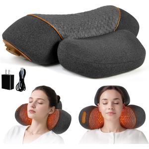 3-in-1 Rechargeable Neck Massager Pillow with Heat, Vibration & Traction, Deep Tissue Pain Relief, Neck Hump Corrector & Cervical Support for Home Office Travel (Dark Gray)