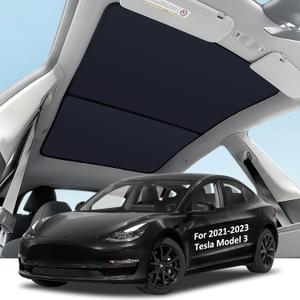 Bestview Roof Sunshade Sunroof Rear Window Sunshade for 2021-2023 Tesla Model 3 Accessories, Glass Sunroof Shade Window Insulation UV & Heat Protection, Upgraded Double-Layer Design Sun Shade Won't Sag