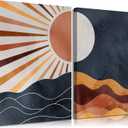 2Pcs Boho Sun and Moon Canvas Wall Art Painting Abstract Mountains Poster Prints Sun and Moon Pictures Medieval Modern Wall Decor for Living Room Bedroom 12x16in Framed