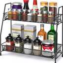 Spice Rack Organizer for Cabinet, Bathroom Organizer Countertop, Bathroom Counter Organizer, Kitchen Countertop Organizer, Bathroom Vanity Organizer (14.17 x 12.72 x 5.55 inches, Black)
