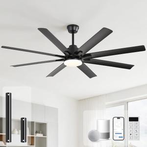 Sofucor 52 Inch Smart Ceiling Fans with Lights, Black Ceiling Fan | Alexa/APP/Remote Control, 5600 CFM, Quiet Reversible DC Motor, 3 CCT, Timer, 6 Speeds for Indoor/Outdoor/Living Room/Bedroom