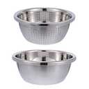 Dinnerware Sets Vegetable Strainer Bowl 2Pcs Stainless Steel Drain Basin Basket Vegetable Fruits Washing Bowl Strainer Basket
