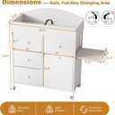 DTK Baby Dresser with Changing Table Top,4-Drawers Changing Table Dresser with Tile-Out Trash Cabinet and Pull-Out Shelf,Diaper Changing Station with Waterproof Pad and Storage for Nursery,White
