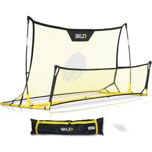 SKLZ Quickster Soccer Trainer - Dual-Sided Rebounder for Solo Passing, Receiving, Trapping Practice - Large & Small Rebound Net - Weather Resistant - Adjustable Frame, Metal Stakes & Carry Bag