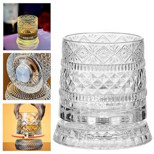 Spinning Whiskey Glasses, Rotating Crystal Glasses with Unique Embossed Bases Enhance the Taste and Add a Fun, Stress-relieving Element