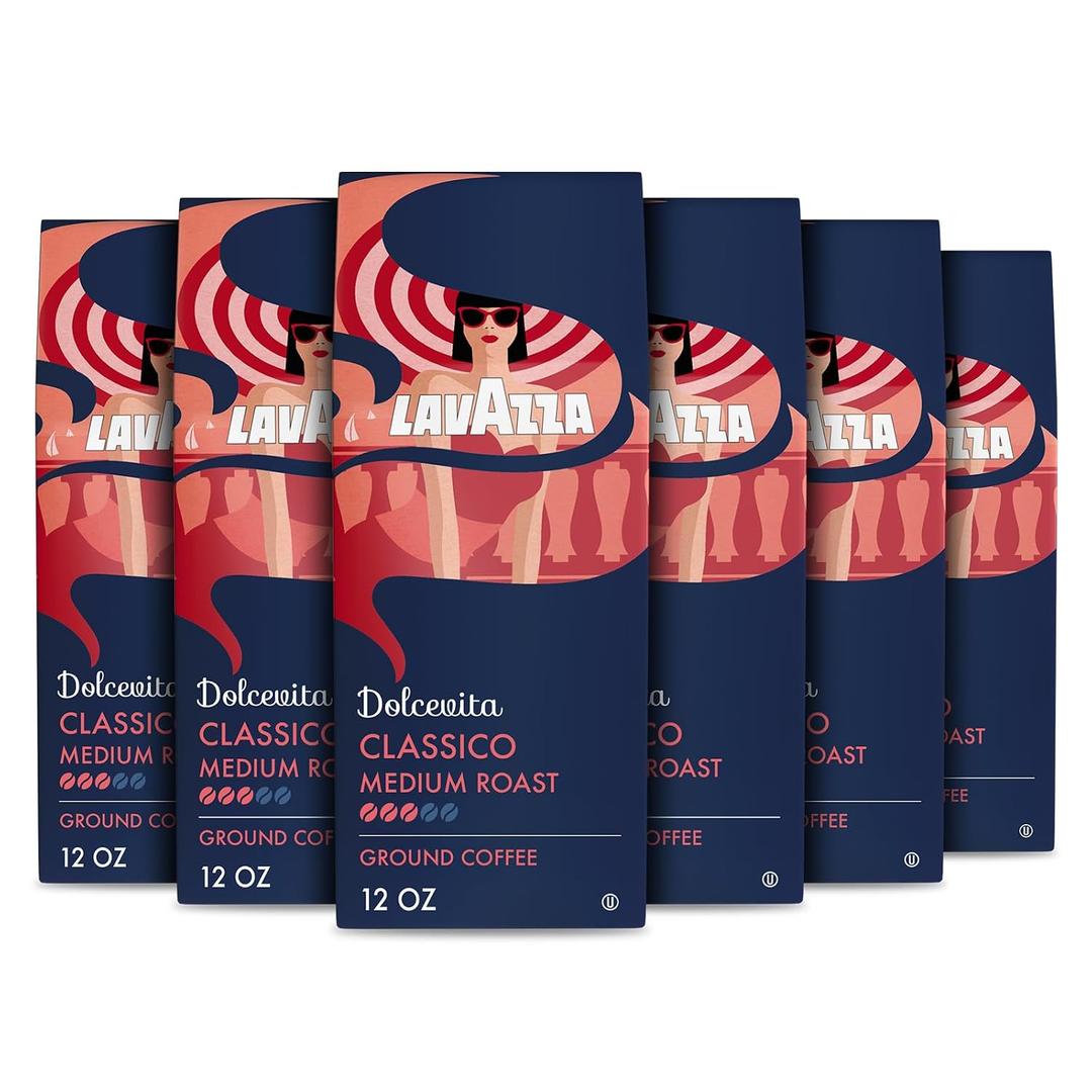 Lavazza Dolcevita Classico Ground Coffee 6 Bags of 12oz, Medium Roast, Rich and Full-bodied, Intensity 3/5, Arabica and Robusta, Ideal for Drip Brewers, (Pack of 6) - Package May Vary (EXP 05/30/28)