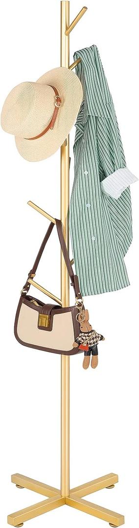 ZOZOE Metal Coat Rack Stand, Modern Coat Rack Freestanding with 8 Hooks, Coat Racks Easy to Assemble, Coat Tree Stand for Bags, Hats, Entryway, Office (Golden) (Golden Cross Base)