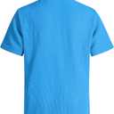 Boys Casual Polo Shirt Short Sleeve Waffle Solid Collared Shirts for Kids Aged 5-14 Years (Blue)