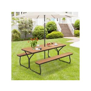 6 ft. Outdoor Picnic Table Bench Set for 6-8 People, Brown (Only Frame)