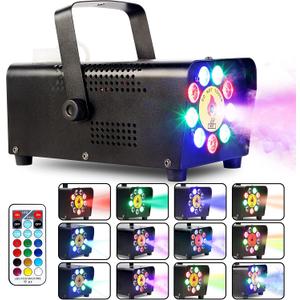 ATDAWN Fog Machine with 9 LED Lights, Wireless Remote Control, Smoke Machine with 12 Colors for Stage Party Effect, Halloween Wedding Special Event