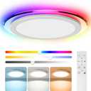 14.2 Inch Smart Flush Mount Ceiling Light, RGB LED Ceiling Light Fixture, 28W 2800LM Flush Mount Light Fixture, DIY Colors, 3000K-6500K Remote Lights for Bedroom, Living Room