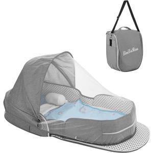 Baby Travel Bassinet Portable Bassinets, Foldable Converts to Backpack for Travel, Lightweight Travel Baby Lounger with 2-1 Mosquito & Canopy (Gray)