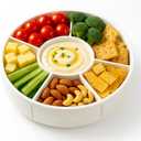 Divided Snack Container with Lid, 6-Compartment Round Snack Box with Handle, Portable Snack Tray for Fruits, Appetizers & Party Snacks, BPA-Free, Microwave & Dishwasher Safe