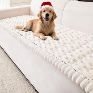 Couch Cover for Dogs Washable,Non Slip Fuzzy Durable Couch Covers for 3 Cushion Sofa Pet Friendly Sofa Cover Dog Thick Soft Slipcovers Protector Couches Mat Bed (Beige, 27.6" x 70.9"/70 x 180cm)