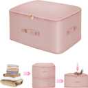 4 x Ultra Space Saving Self Compression Organizer,Comforter Storage Bag,Self Compression Dorm Moving Organizer Bags for Clothes,Comforters,Duvets,Blankets,Bedding Storage (Pink,X-L-52 * 42 * 60cm)