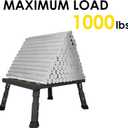 Adjustable Height Aluminum RV Step, Stable Foldable Platform Step Stool, Supports Up to 1,000 lb, Non-Slip Rubber Feet and Platform Mat, Easy to Carry (Black)