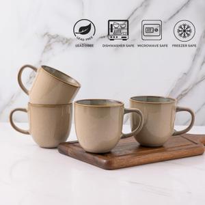 AmorArc 12oz Coffee Mugs, Ceramic Coffee Mugs set of 4 for Man, Woman, Dad, Mom, Modern Coffee Mugs with handle for Latte/Cappuccino/Milk/Cocoa. Dishwasher&Microwave Safe, Latte, ACS007