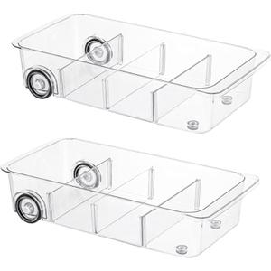 Fridge Organizer Bins With Wheels, 2 Pack Roll Out Refrigerator Organizers And Storage Refrigerator Drawer With Dividers, Upgrade Thick Plastic Pantry Storage Bins, Kitchen Organization