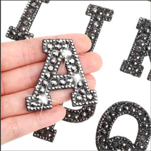 26 Piece Crystal Gemstone Clothing Patch, Rhinestone Iron on Letter Patches, Glitter Bling Letter Appliques Rhinestone Iron On Patch A-Z Alphabet Sticker for Jackets Hats DIY Craft Supplies (Black)