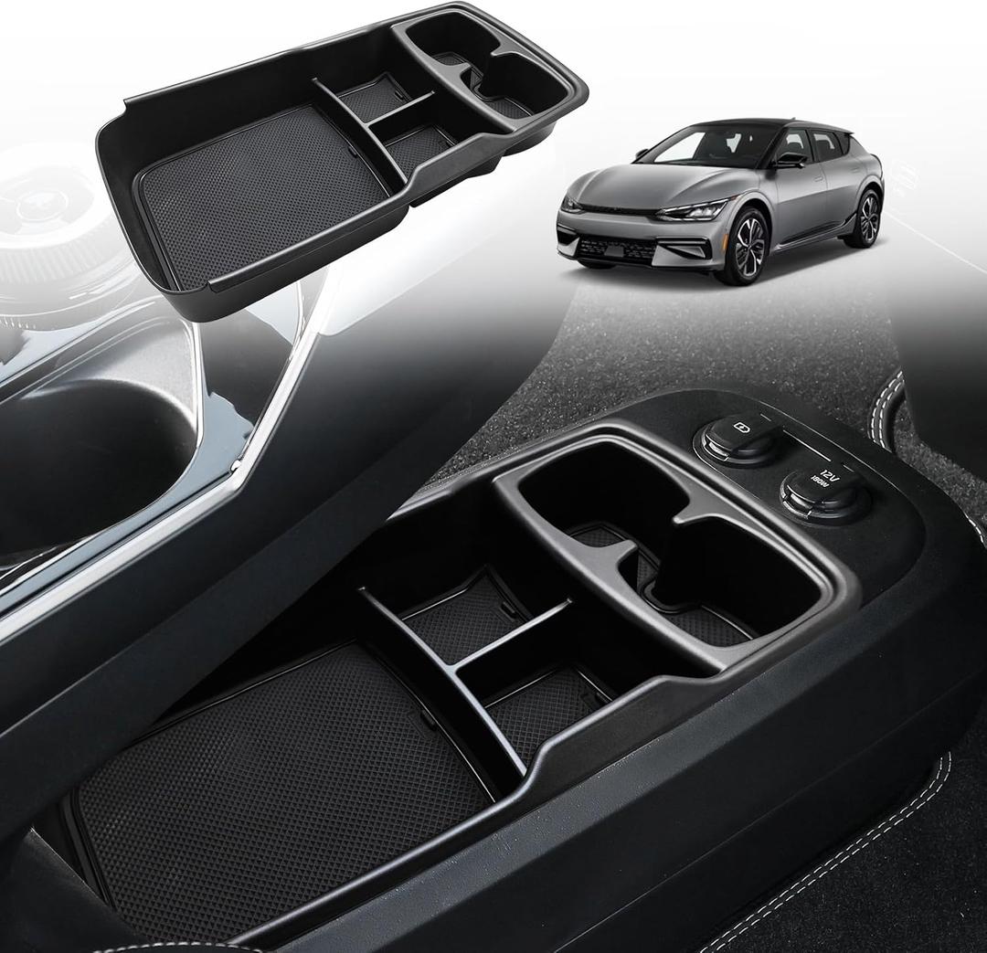 BestEvMod Lower Center Console Organizer Tray Compatible with Kia EV6 2022-2026 Interior Accessories Storage Box ABS Material with PVC Trim Accessories (Lower Organizer-V2)