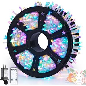 JMEXSUSS Easter Lights Clear Wire Outdoor Indoor, 168ft 600 LED Multicolor Easter String Lights Plug in for Bedroom Tree Room Party Decorations