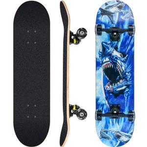 Skateboards for Beginners, 31 x 8 inch Complete Skateboard for Kids Teens Adults, 8 Layer Maple Double Kick Deck Concave Cruiser Trick Skateboard with Multifunction Skate