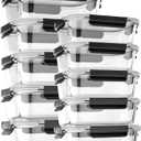 Glass Food Storage Containers with Lids Airtight, Glass Meal Prep Containers with Snap Lids for Food, Bpa-free,Easy to Open&Close/Microwave,Oven,Freezer,Dishwasher Safe/Leak-proof [10 Pack] (Black)