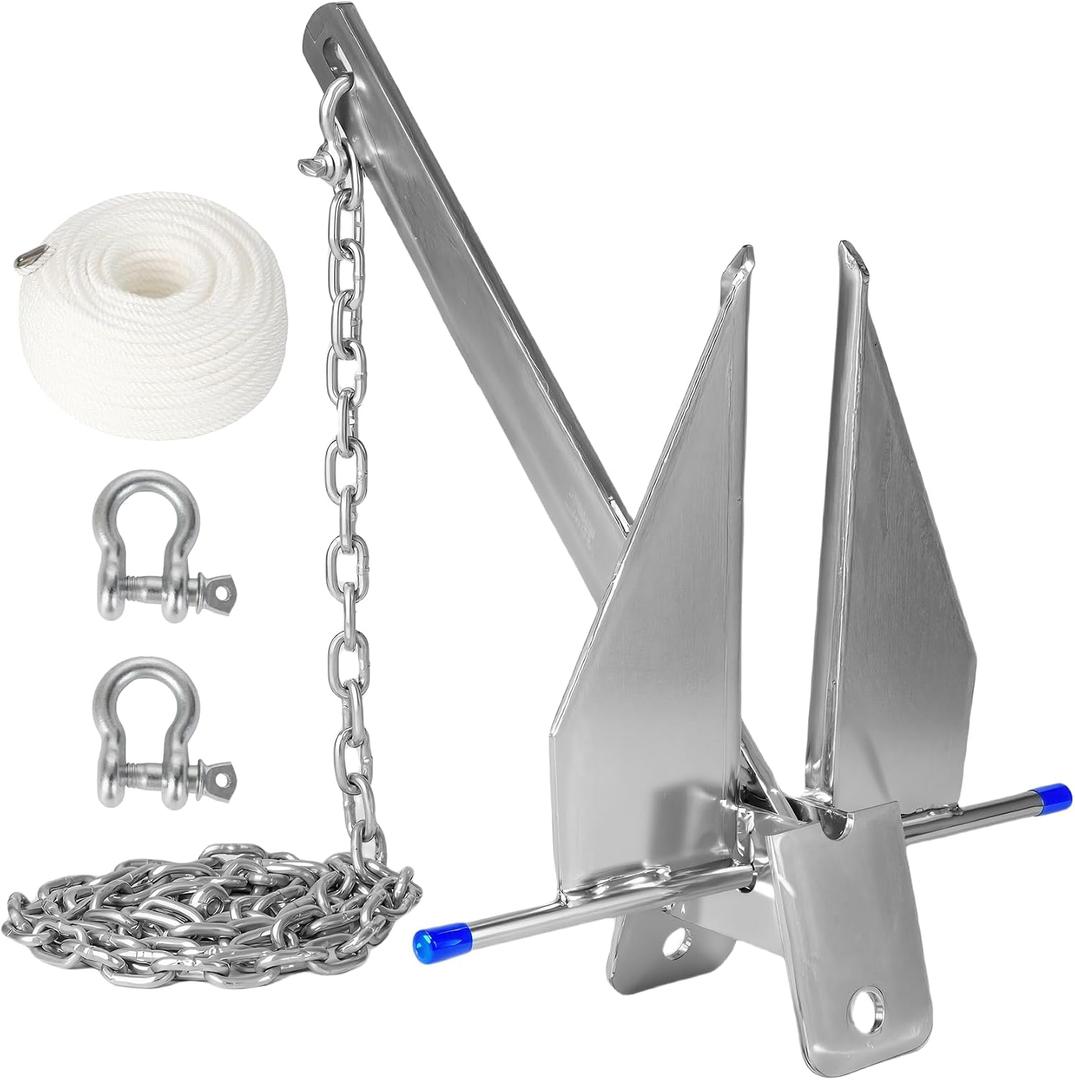 JY PERFORMANCE 13 lb Galvanized Fluke Anchor Kit with Chain, Rope and Shackles, Boat Anchor Kit for 20-32 ft Pontoon, Dinghy, Fishing and Bass Boats