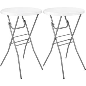 Cocktail Table 28in Folding Round High Top Indoor Outdoor with Removable Legs, Tall Bistro Foldable Bar Height Table for Parties, Patio, Backyard, Dining, Wedding, White- 2PCS
