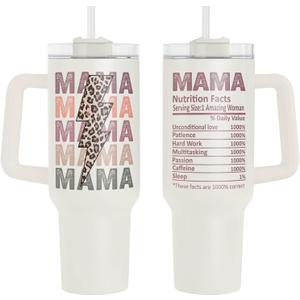 Fancyfams Mama Cup, 40 oz Stainless Steel Travel Tumbler with Handle Lid and Straw, Funny Birthday Present Mom Gift Mothers Day Gifts from Daughter Son, Unique Idea Husband Kids Wife (Mama - 40oz)