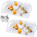 ECOIOU Non Slip Food Serving Tray with Handles, Rectangle Anti-Slip Non-Toxic Dishwasher Safe Tray for Snack Fruit Dessert Breakfast Drink Come with Cleaning Cloths, White