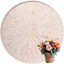 PEMAR 22" Round Mother of Pearl Extra Large Ottoman Tray with Raised Edge, Oversized Decorative Luxury Wooden Serving Tray for Food, Coffee Table, Breakfast in Bed (White Cream Sunlight)