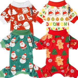 XPUDAC 4 Pack Dog Pajamas for Small Dogs Cats Plaid Dog Clothes Puppy Onesies Pet Christmas Pajamas Puppy Jumpsuits Pet Pjs Shirt Apparel (Medium(Chest-16" Back-12" Neck-10.2"))