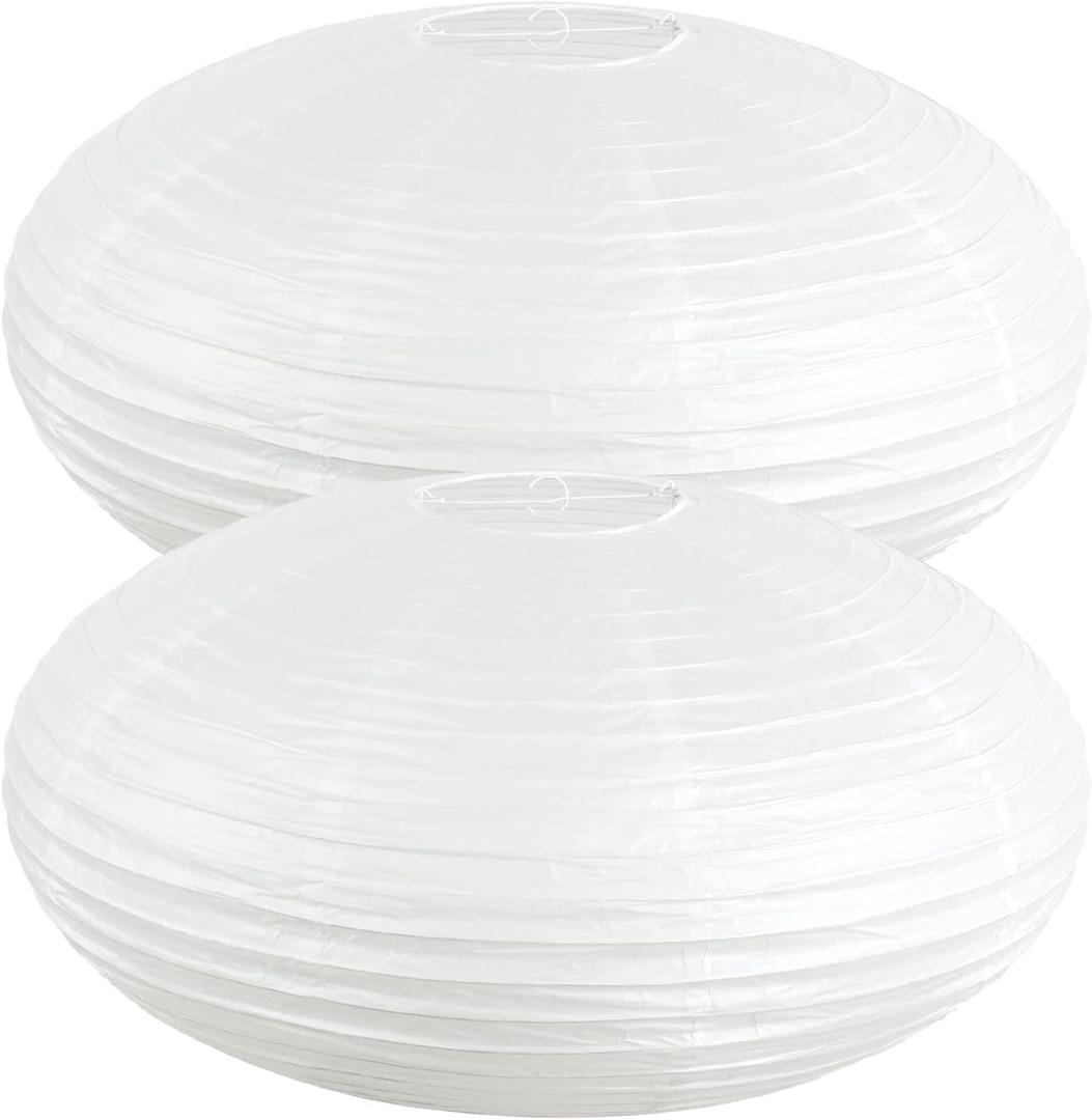 Retisee 2 Pcs Oval Paper Lanterns Pendant Lamp Shade Hanging Chinese Japanese Lantern China Ball for Party Supplies Bridal Shower Decoration Anniversary Birthday, Easy to Assemble (White,24 Inch)