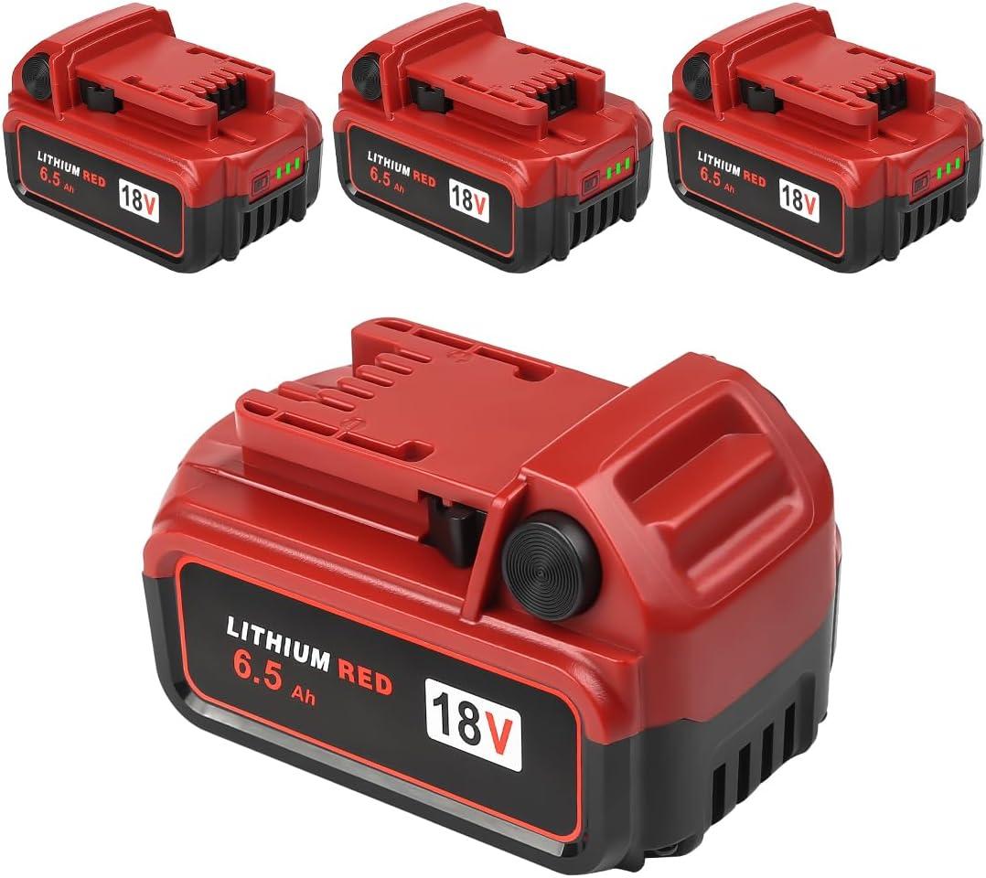 Upgraded 4/pk Replacement for Milwaukee M-18 Battery 6500mAh Replacement for Milwaukee 48-11-1820 48-11-1840 48-11-1850 48-11-1828 48-11-1862 48-11-1852 48-59-1812 48-59-1802 (6.5Ah-4Pcs, Red)