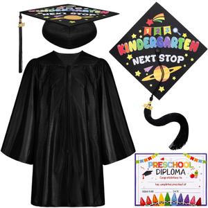 JATEBI 2026 Preschool Graduation Cap Gown Set Graduation Outfit with Tassel Cap Certificate for Boys Girls (Black)