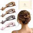 Large Twist Flat Hair Clips for Medium Thick Hair, Stylish Flat Claw Clips for Women, French Hairclips for Long Straight Curly Hair - Beige, Light Brown, Dark Brown, Black, 4pcs