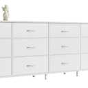 Huuger 78.7 inch Long Dresser for Bedroom, 15 Drawer Fabric Dresser for Closet, Large TV Stand for 65, 75, 85 inch TV, Wide Chest of Drawer with Storage, 78.7" W x 12.9" D x 26.7" H, White