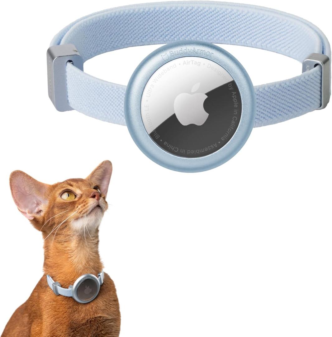 Safety Cat Collar Pro Airtag Holder Set, US IDA Gold Award Cat Collar with Snap, Non Breakaway Elastic Release Cat Airtag Collar Airtag Case for Small Medium Large Cats (Sierra Blue, S)