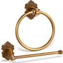 2 Pcs Antique Gold Toilet Paper Holder Towel Ring, Hand Towel Hanger Toilet Paper Roll Holder Wall Mount Retro Vintage Bathroom Hardware (Circle)