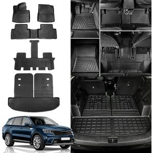 Rongtaod Floor Mats Compatible with 2021-2025 2026 Kia Sorento 6&7 Seats (Not for Hybrid) Cargo Mat Cargo Liner Back Seat Cover 2024 Sorento Accessories (Trunk Mat with Backrest Mat+Floor Mats)