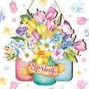 Juexica Hello Spring Door Sign Spring Decoration for Home Floral Welcome Wreaths for Front Door Rustic Wood Wall Hanging Decor Easter Home Party Outdoor Indoor Decor