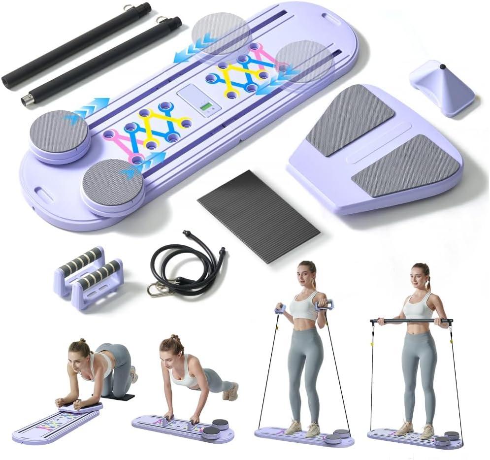 Maksone Pilates Board  6-in-1 Foldable Reformer Training Kit with Auto-Rebound Ab Roller & Digital Display  Portable Home Core Workout Equipment for Abs, Muscle Toning & Full-Body Fitness